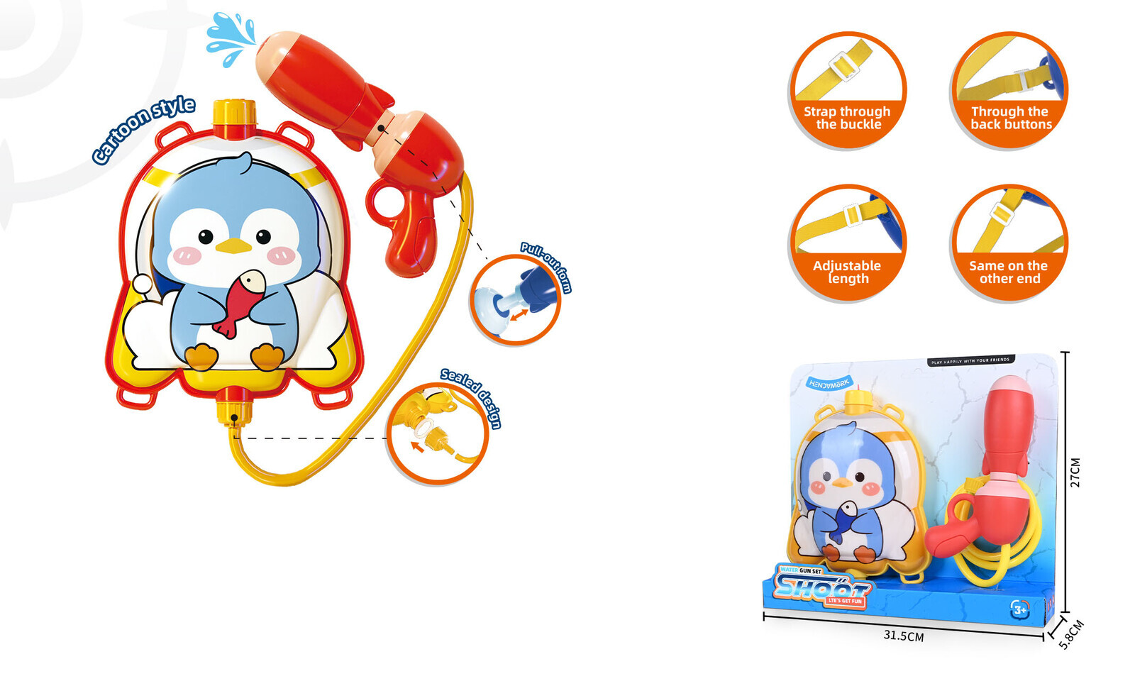 Vodní puška s nádržkou na záda tučňák