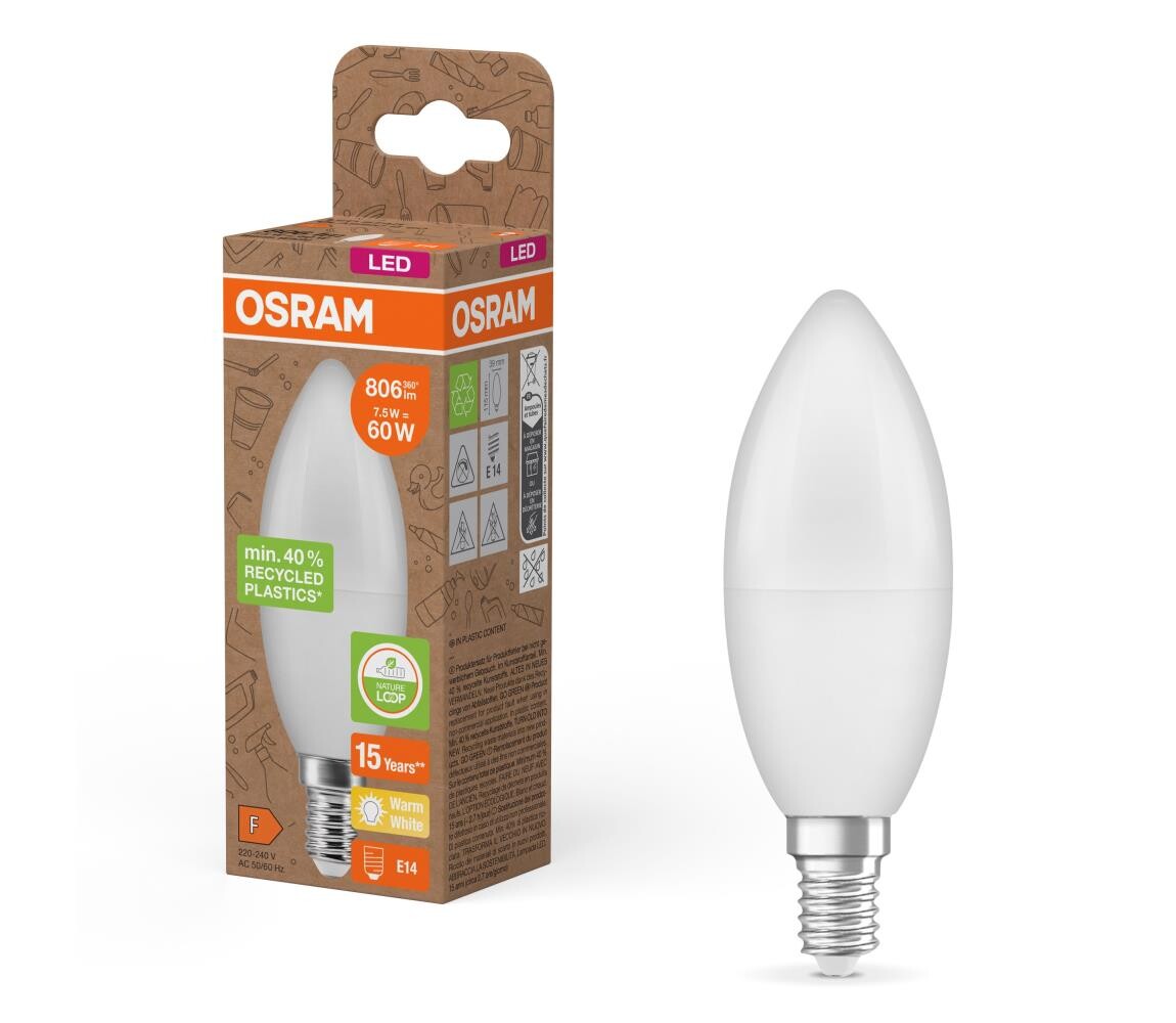 LED Žárovka z recyklovaného plastu B39 E14/7,5W/230V 2700K - Osram 4058075832008