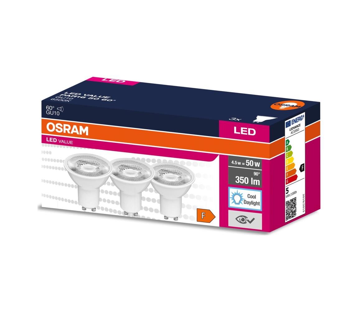 SADA 3x LED Žárovka PAR16 GU10/4,5W/230V 6500K 60° - Osram 4058075600157