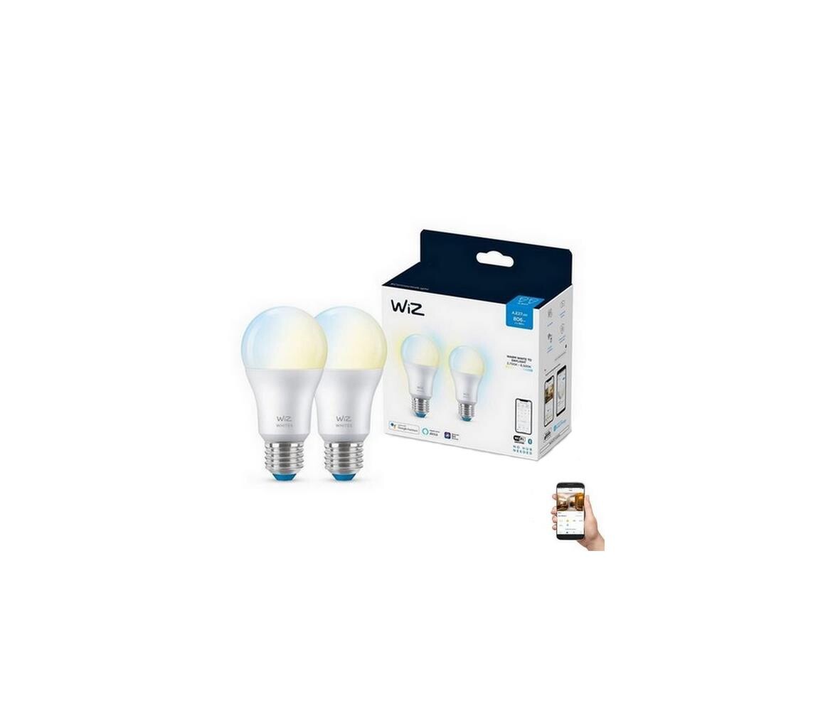 SADA 2x LED Stmívatelná žárovka A60 E27/8W/230V 2700-6500K CRI 90 Wi-Fi - WiZ 8719514551015