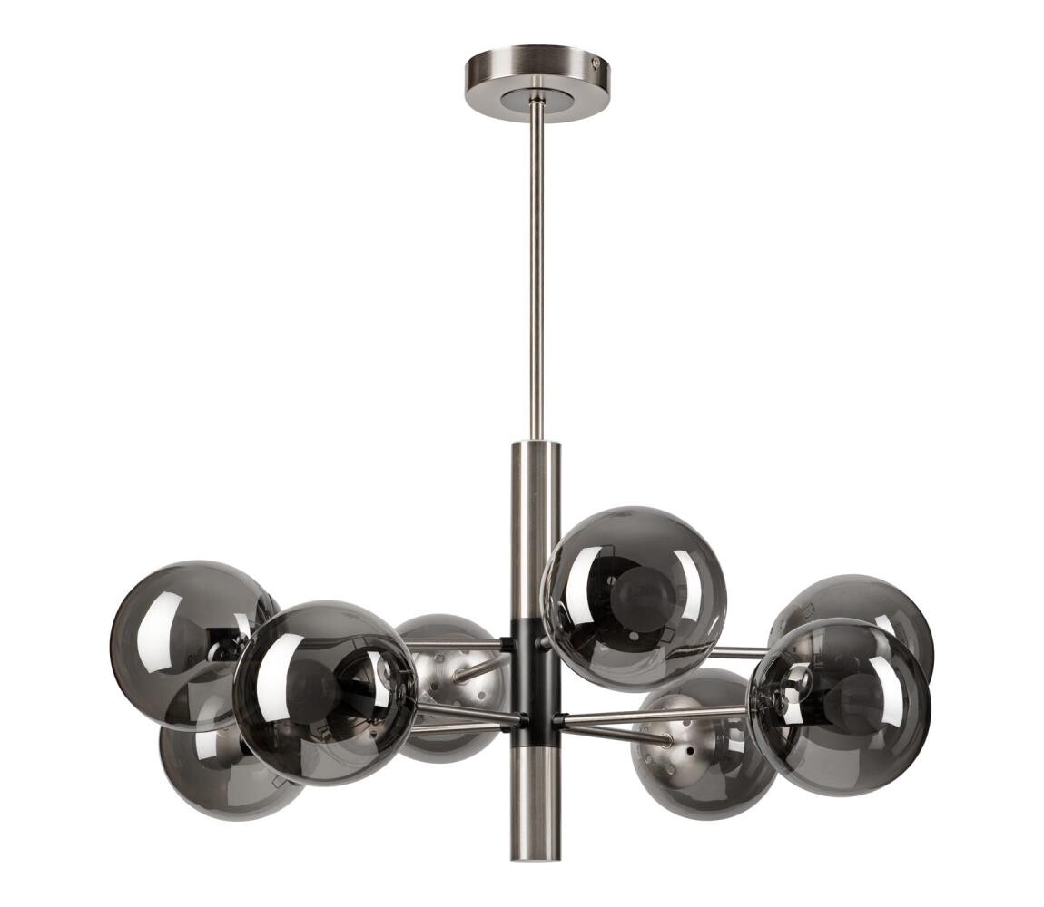 Lustr na tyči ROLLO 8xE14/5W/230V matný chrom/kouřová LM-8.218/SATYNA-NIKEL/E14