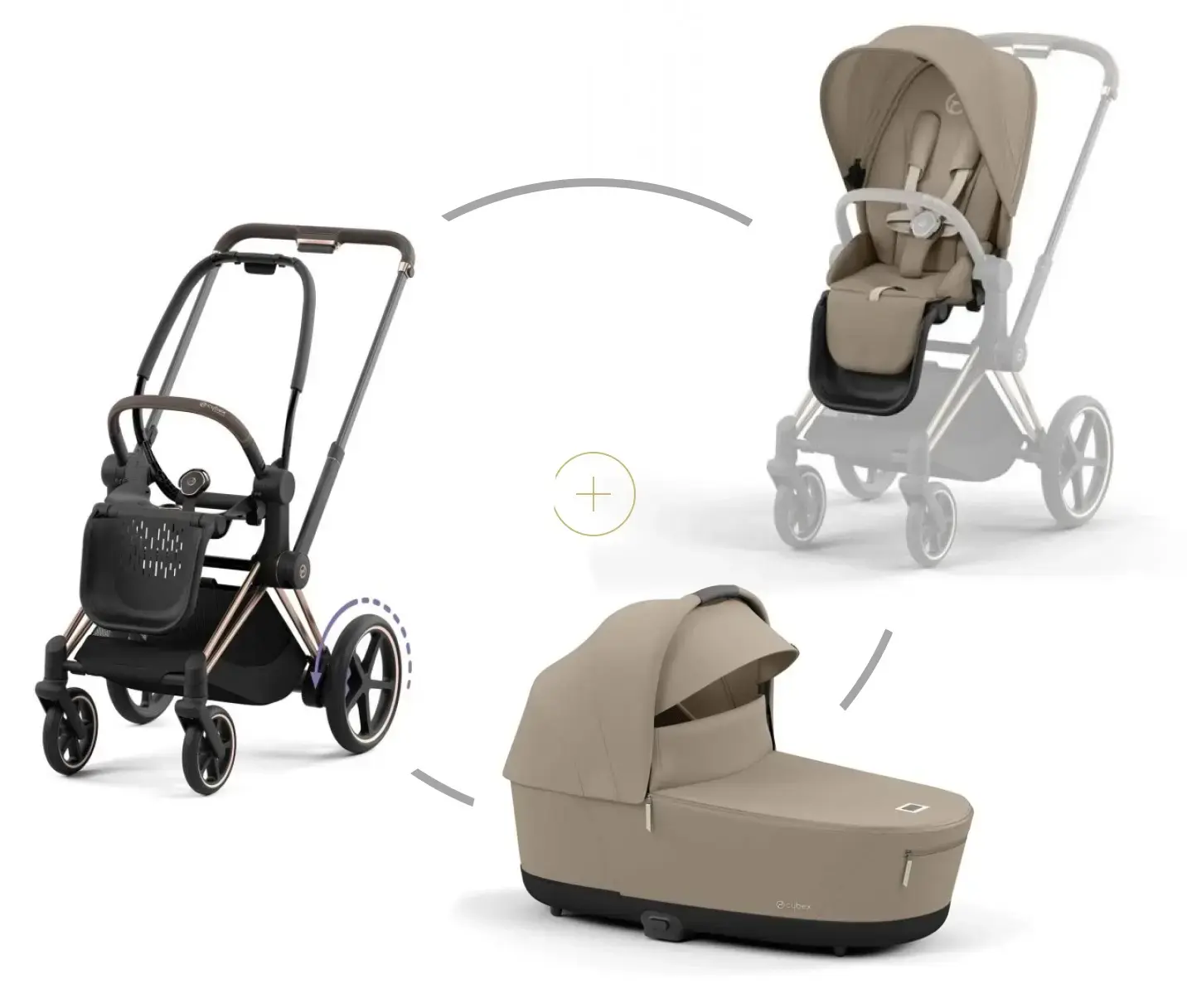 Cybex ePRIAM set podvozek Rosegold + korba + potah sezení + Cozy Beige