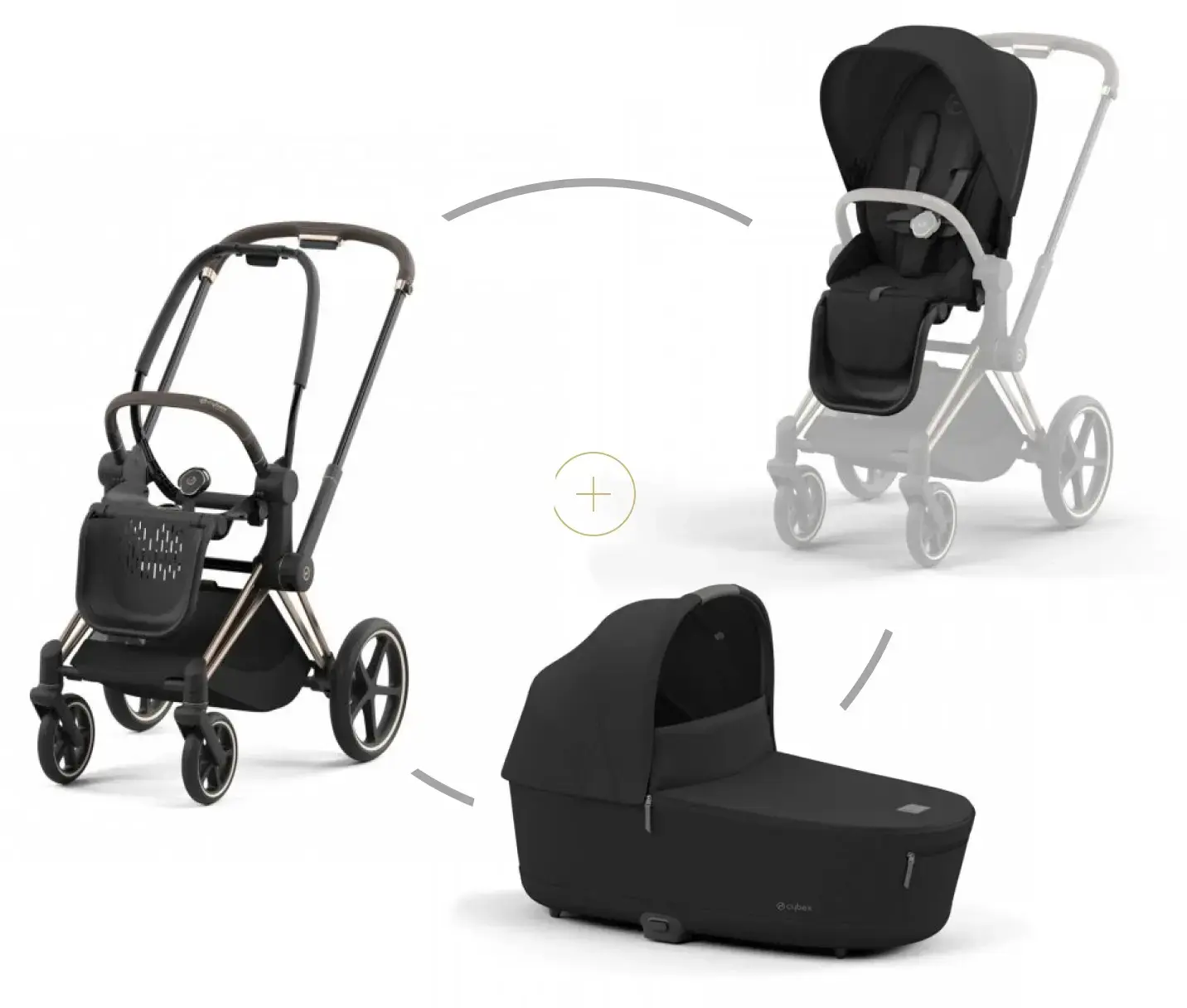 Cybex PRIAM set podvozek Rosegold + korba + potah sezení + Sepia Black