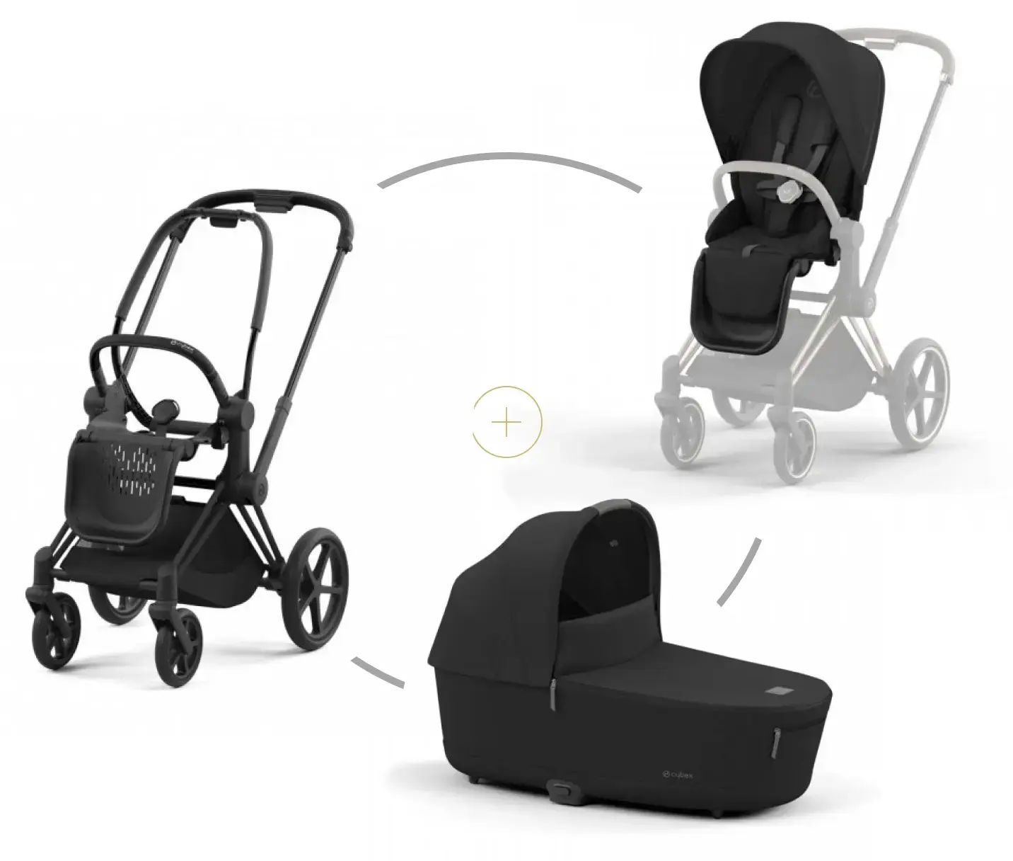Cybex PRIAM set podvozek Matt Black + korba + potah sezení + Sepia Black