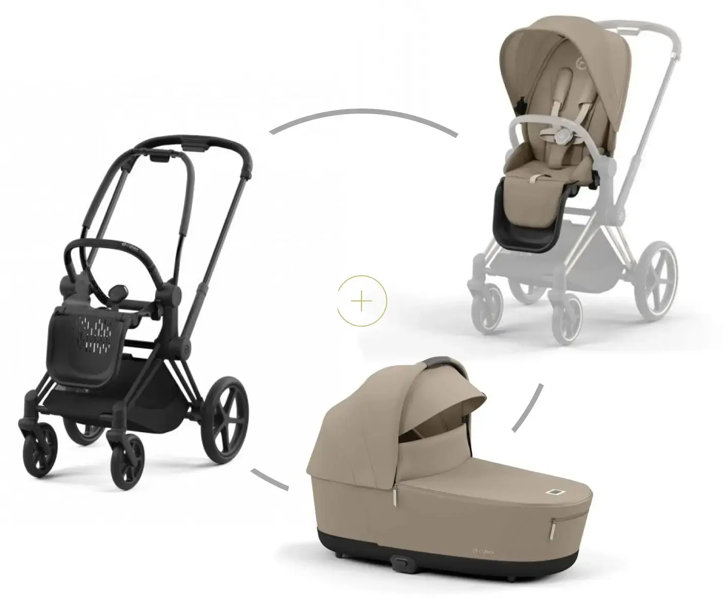 Cybex PRIAM set podvozek Matt Black + korba + potah sezení + Cozy Beige