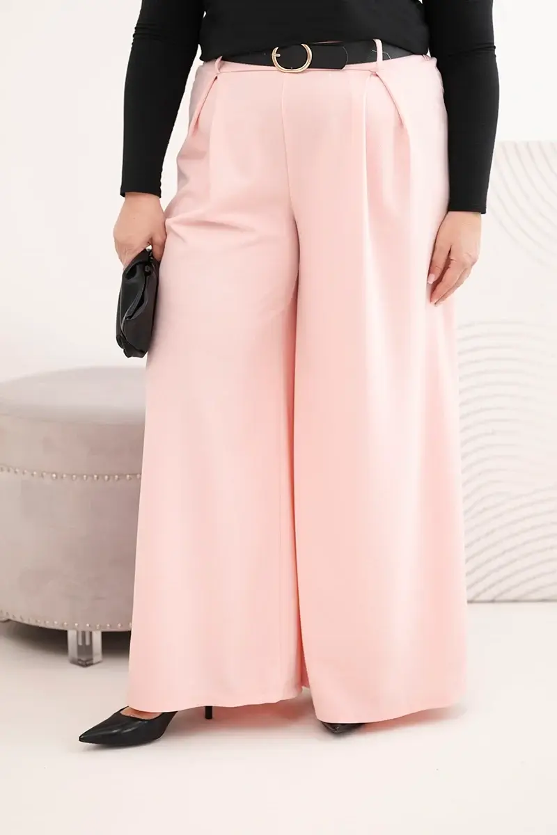 Dámské plus size široké kalhoty s páskem