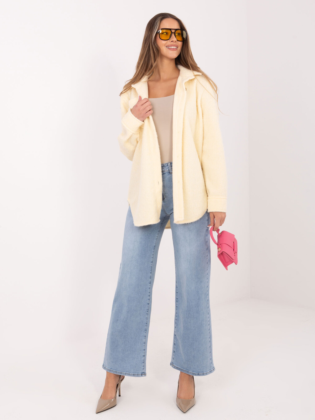 Máslová žlutá košilová bunda oversize