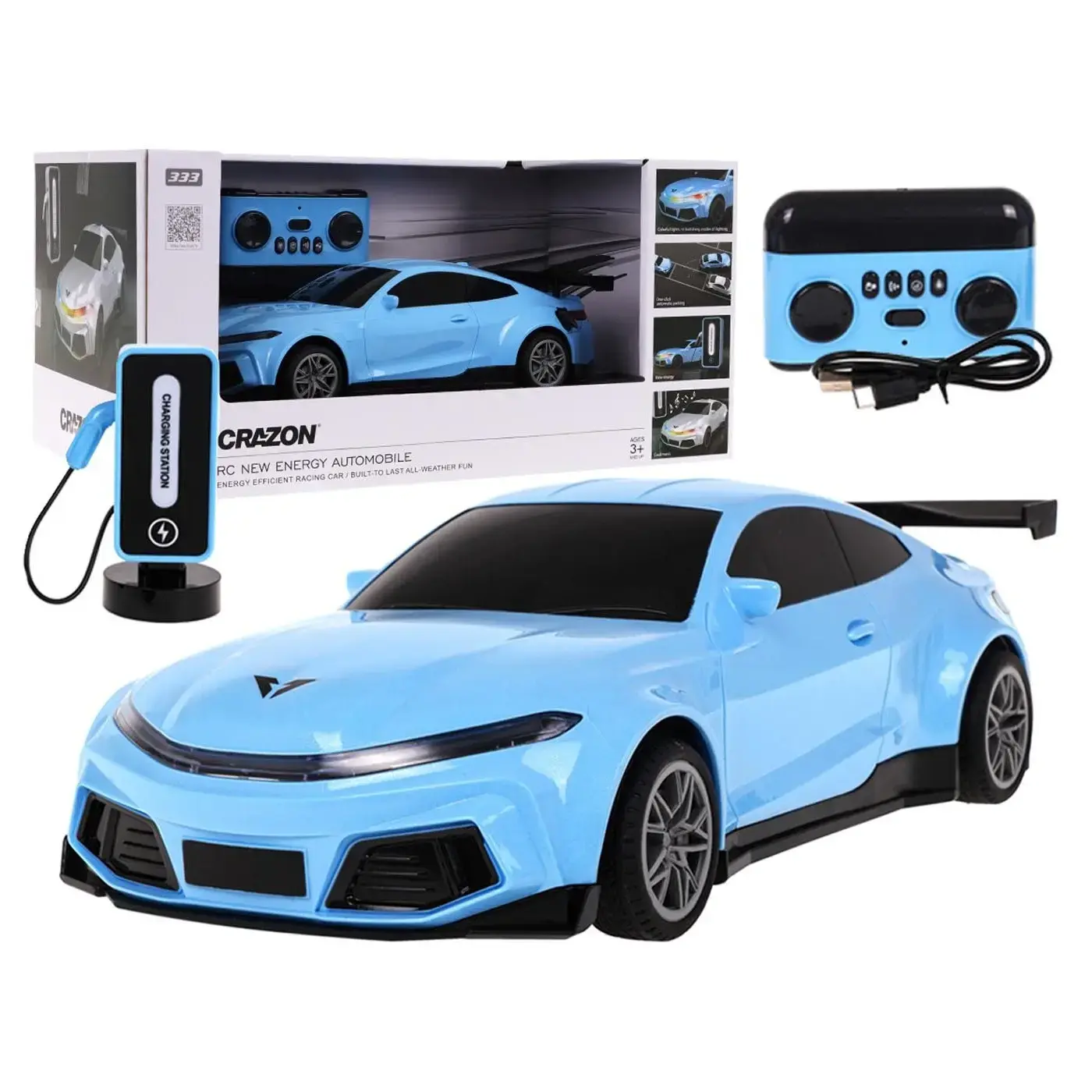 mamido Elektrické auto na dálkové ovládání RC s nabíjecí stanici modré
