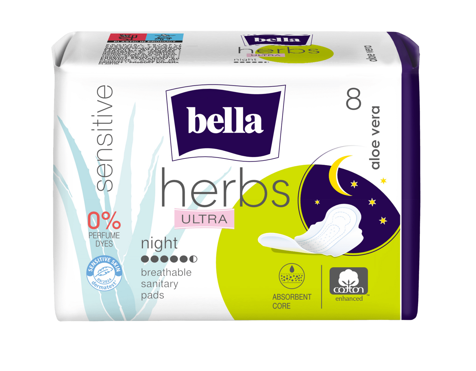 BELLA Herbs Ultra Night Noční menstruační vložky Aloe vera 8 ks