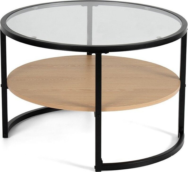 Černý/v přírodní barvě kulatý konferenční stolek v dekoru dubu ø 68 cm Zanu – Bonami Essentials