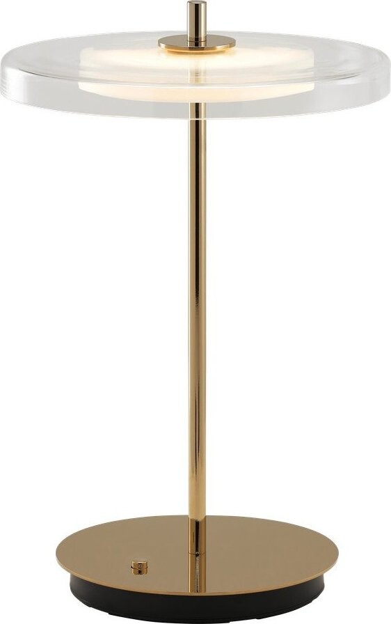 Ocelová LED stolní lampa s USB portem v mosazné barvě se skleněným stínidlem (výška 31 cm) Asteria Move – UMAGE