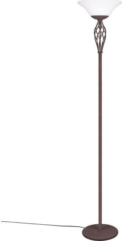 Tmavě hnědá stojací lampa se skleněným stínidlem (výška 180 cm) Rustica – Trio