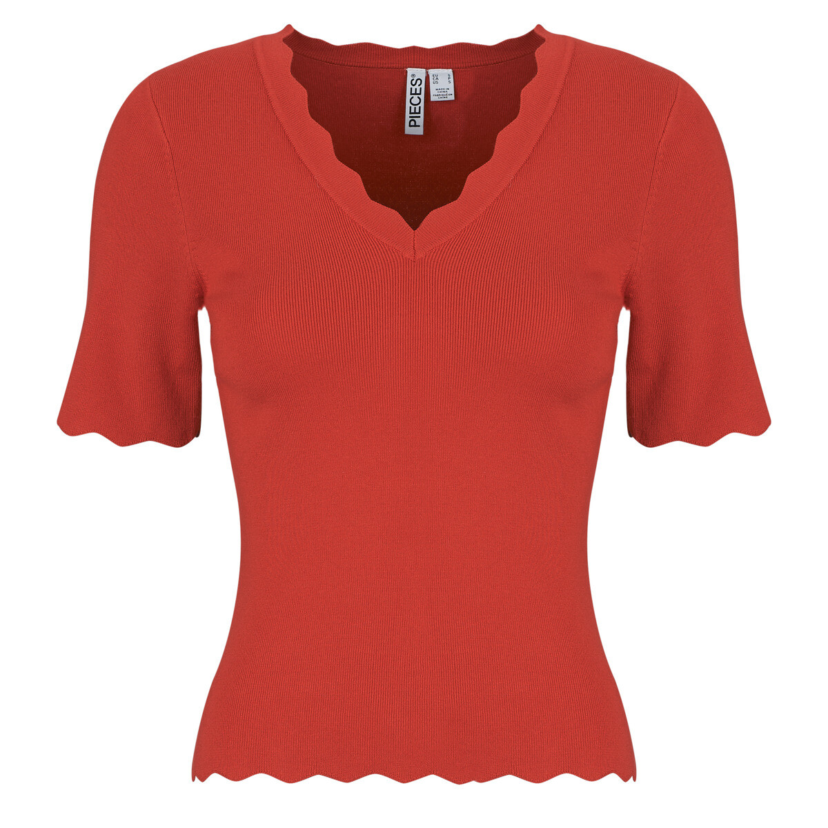 Pieces  PCJULINE SS V-NECK KNIT  Červená