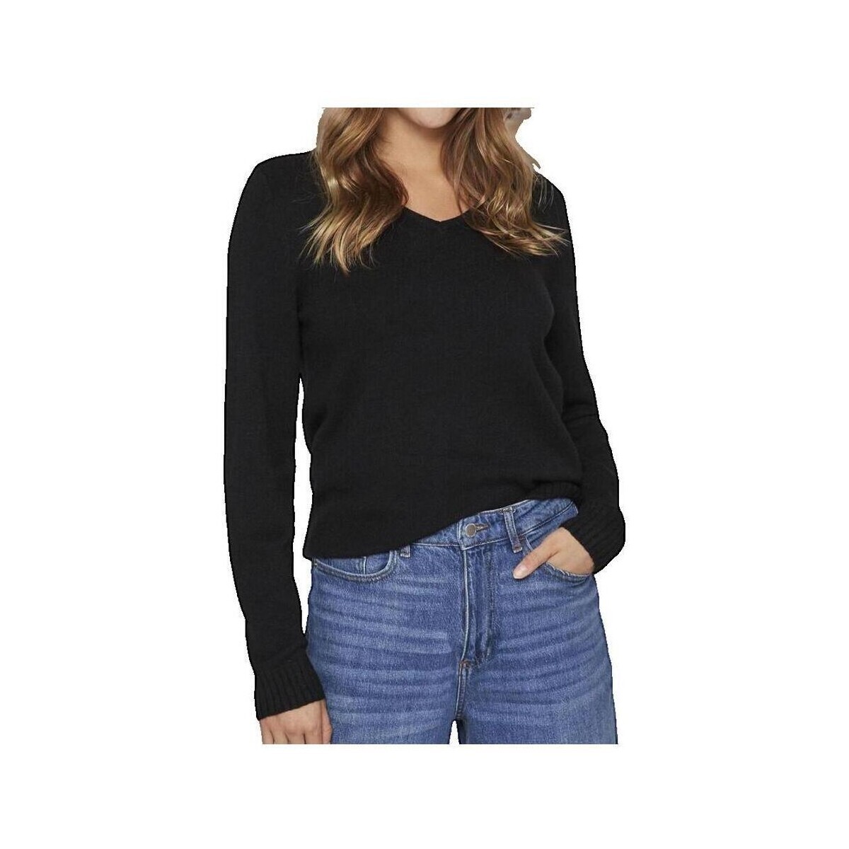 Vila  Pull  Col en V Confort Quotidien Noir  Černá