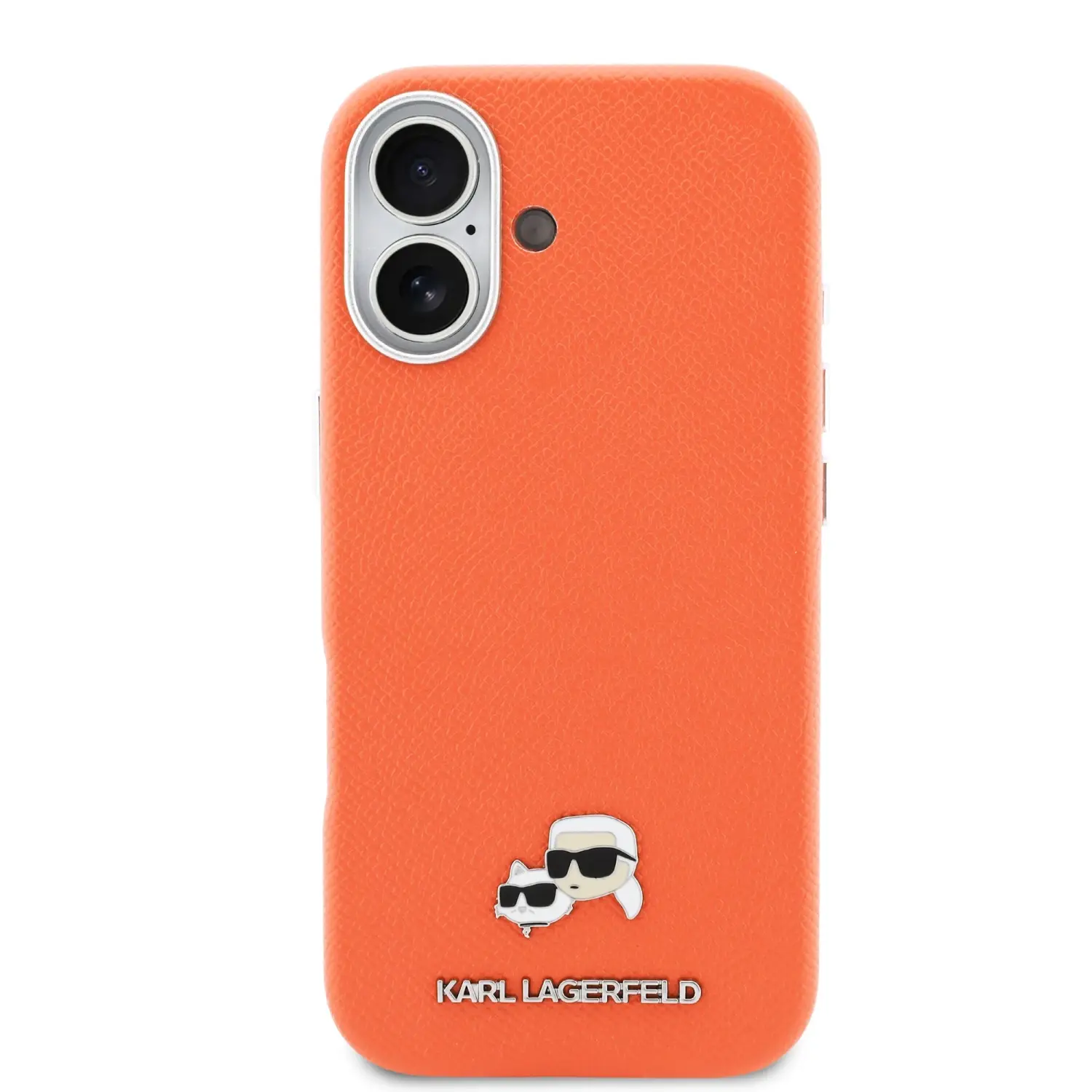 Zadní kryt Karl Lagerfeld PU Karl and Choupette Heads Pins MagSafe pro Apple iPhone 17, oranžová