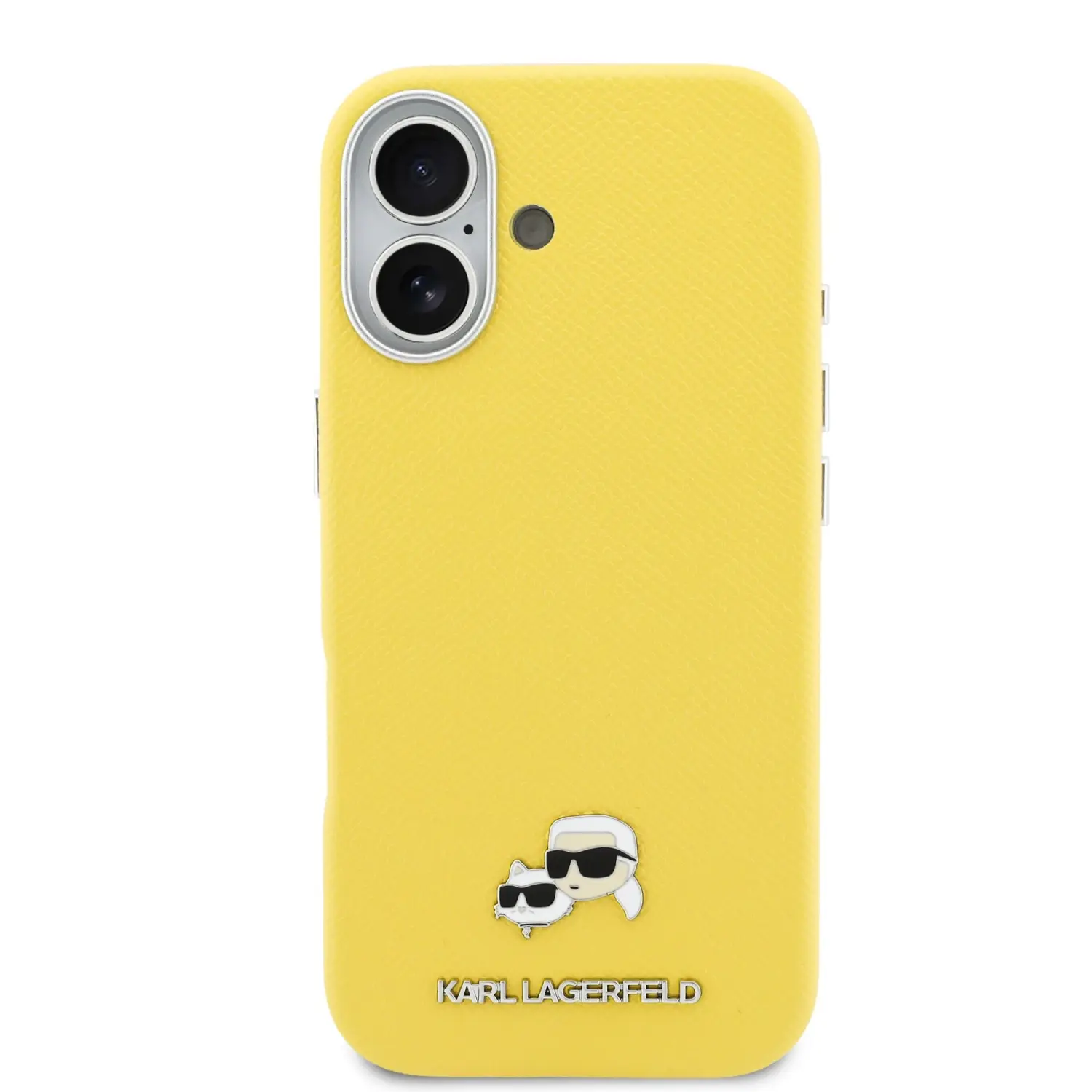 Zadní kryt Karl Lagerfeld PU Karl and Choupette Heads Pins MagSafe pro Apple iPhone 17, žlutá