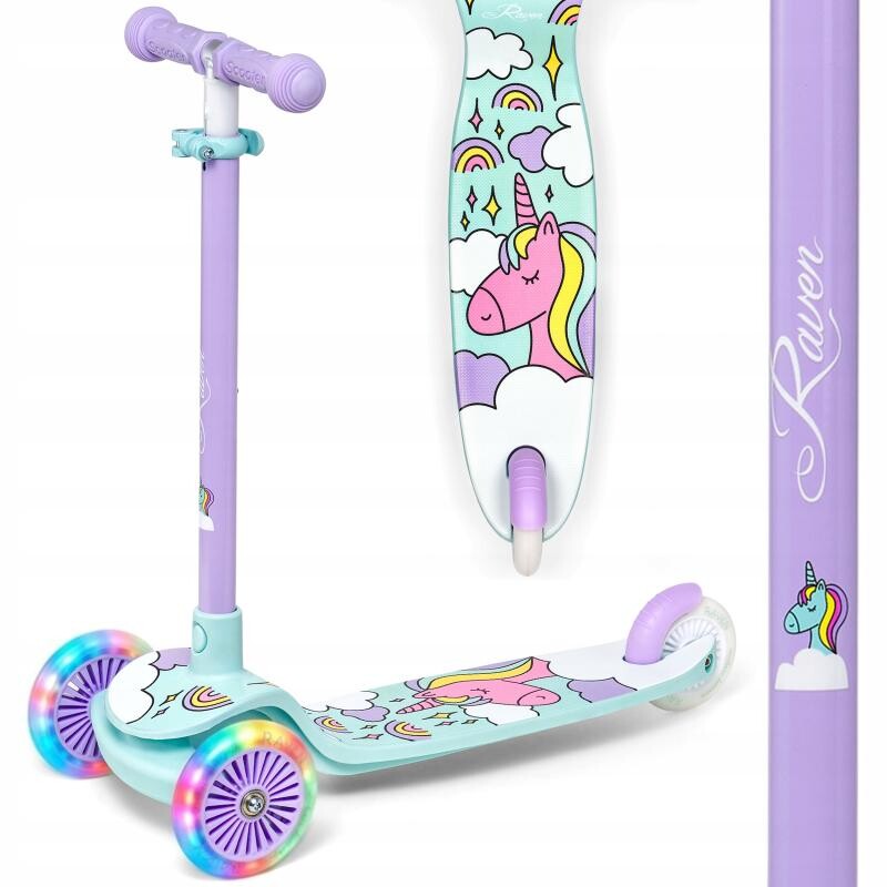 Raven Laviana Unicorn s LED koly violet/mint dětská tříkolová koloběžka