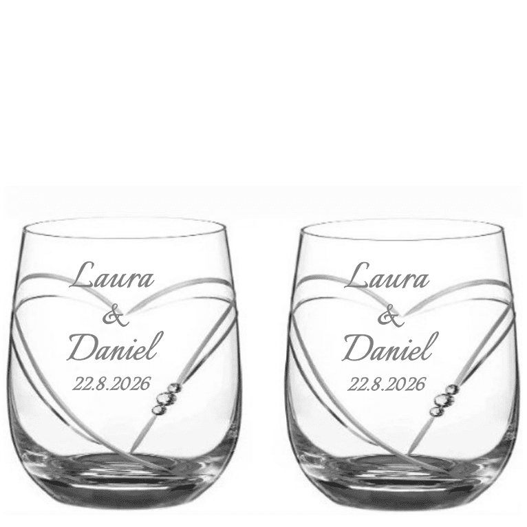 Dekorant Svatební sklenice s krystaly Swarovski Hearts 250 ml 2KS