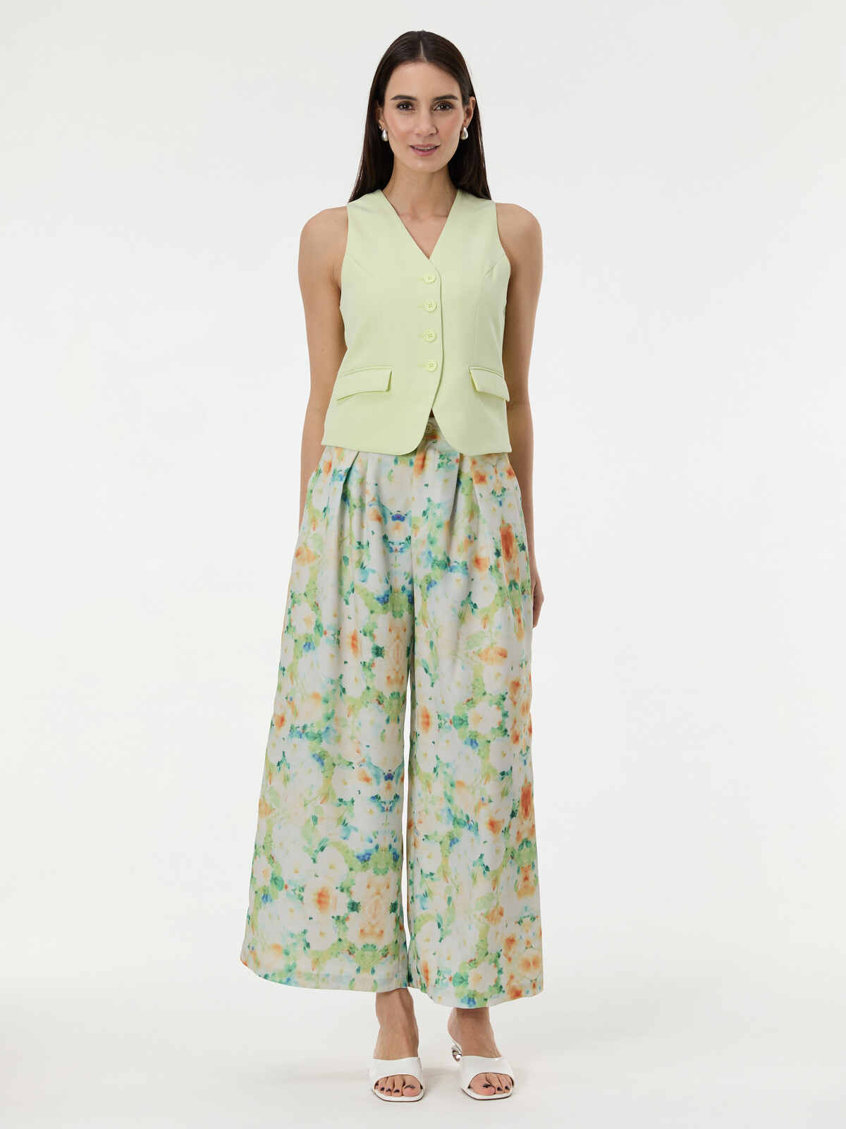 Světle zelené dámské vzorované kalhoty ORSAY