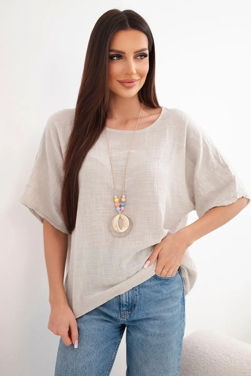 Dámský oversized bavlněný top béžový