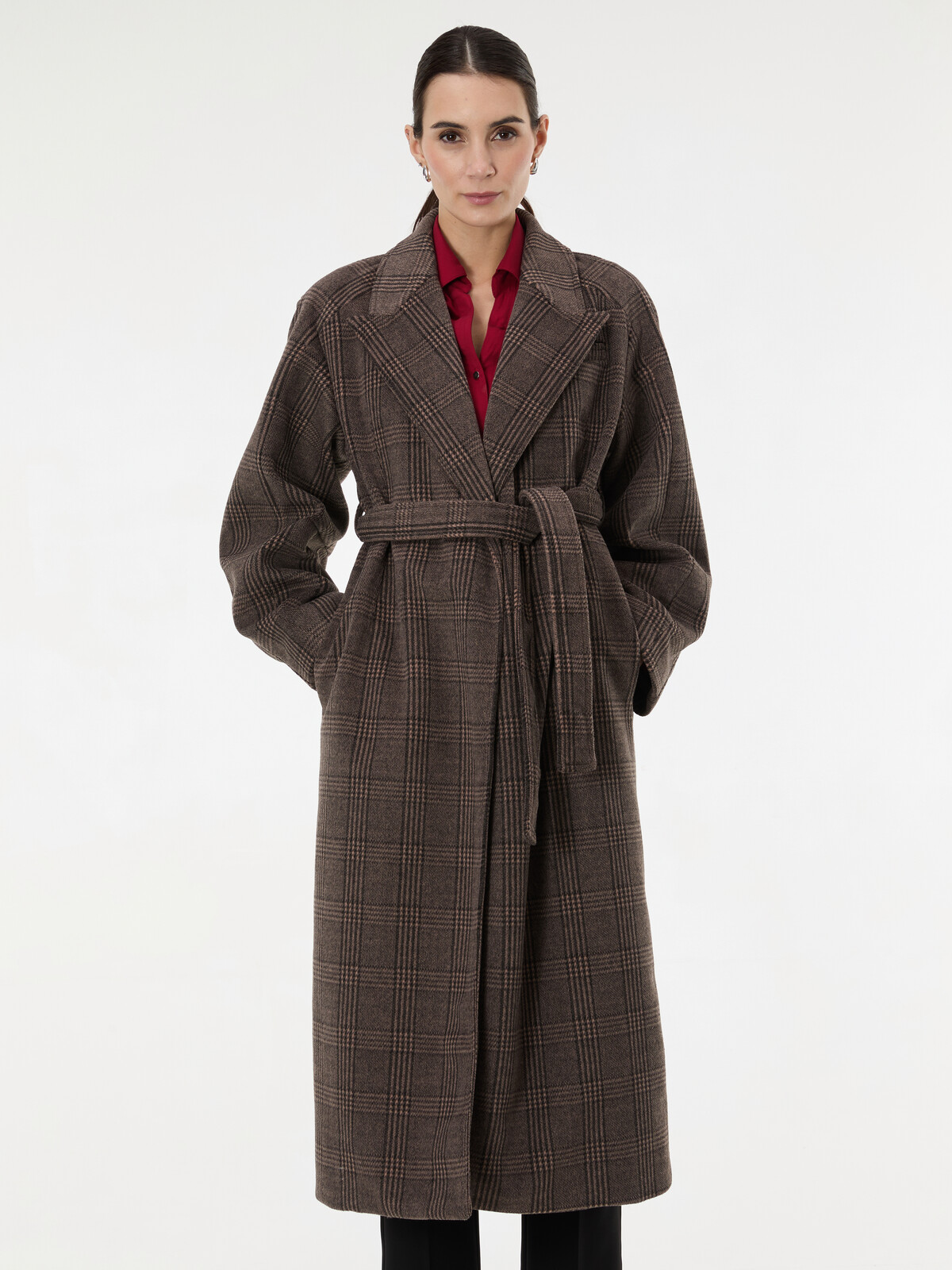 Hnědý dlouhý dámský kabát ORSAY