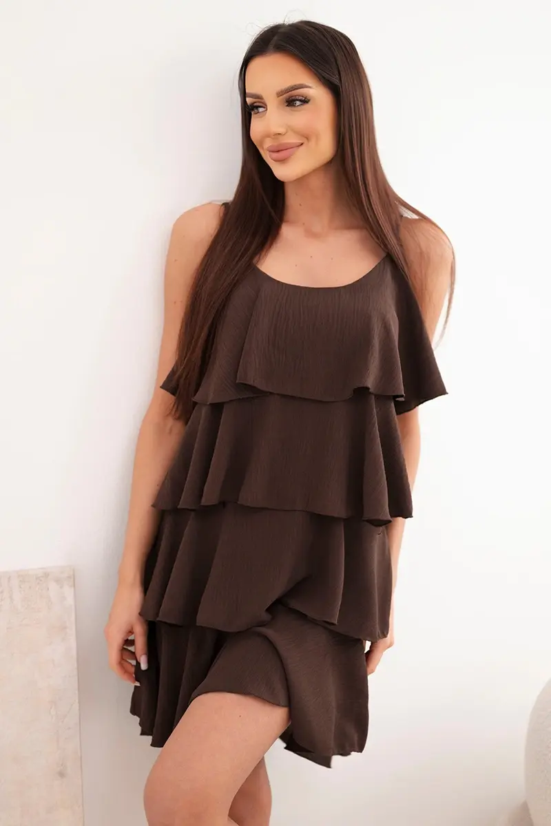 Kesi hnědé mini šaty s volány