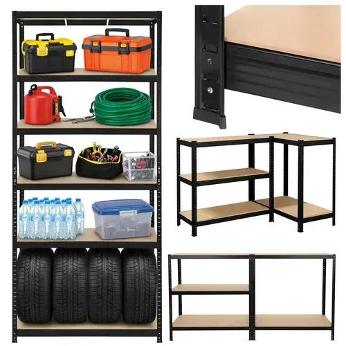 Skladový černý regál – 5 polic, 220 × 100 × 45 cm