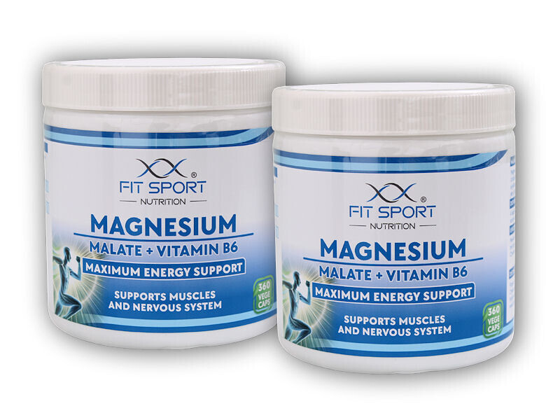 FitSport Nutrition 2x Magnesium Malate + Vitamin B6 360 vege caps - Energy Magnesium - Hořčík Malát