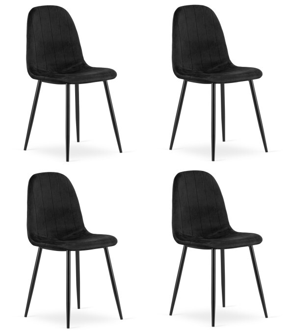 Set čtyř jídelních židlí PADVA sametové černé / černé nohy (4 ks)