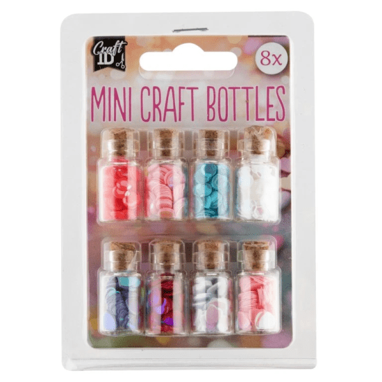 Craft ID Mini lahvičky na tvoření - Srdíčka, kolečka - 8 ks - CR1215/GES
