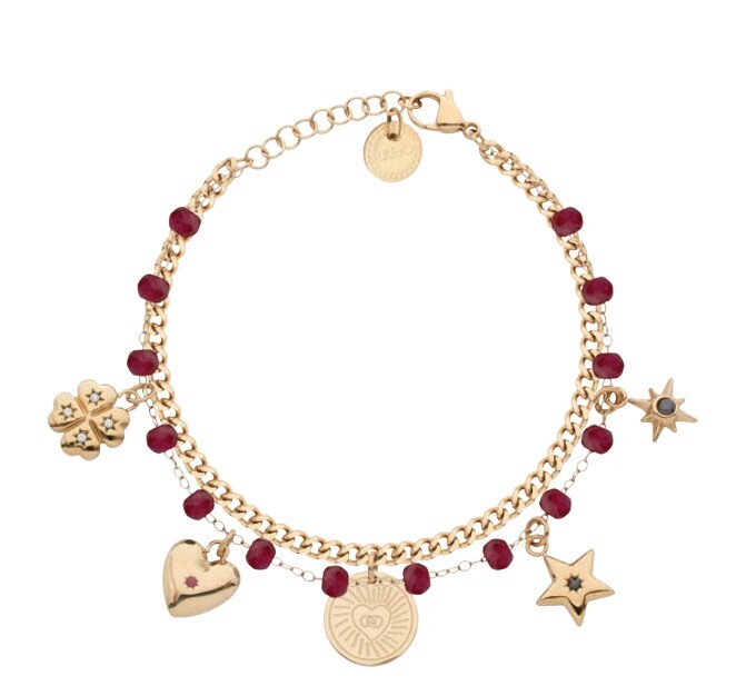 Liu Jo Pozlacený náramek s přívěsky Icones LJ3178