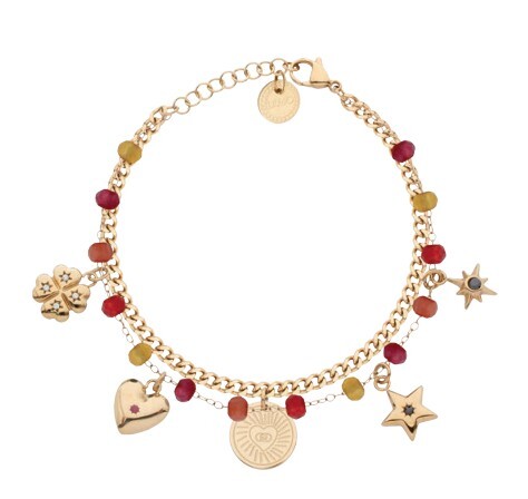 Liu Jo Pozlacený dvojitý náramek s přívěsky Icones LJ3180