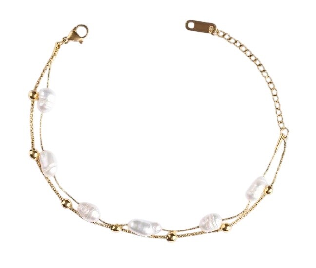 Emily Westwood Pozlacený dvojitý náramek s pravými perlami EWB250244G