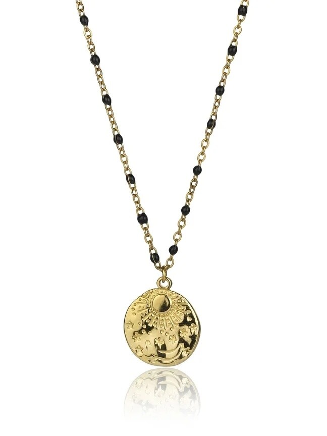 Emily Westwood Stylový pozlacený náhrdelník s černými korálky EWN23040G