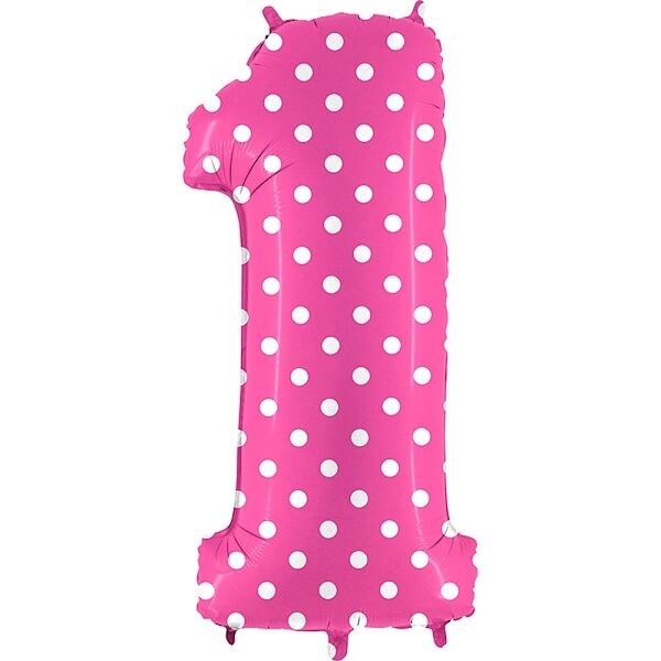 Balónek fóliový číslo 1 růžový s puntíky 102 cm