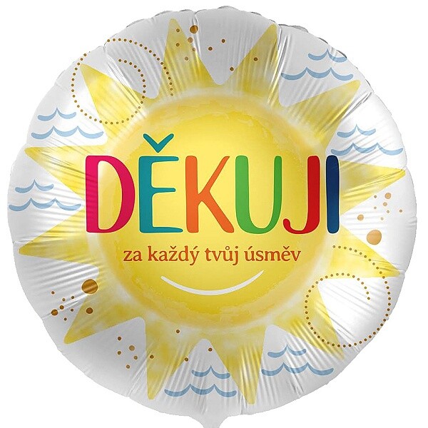Balónek fóliový český nápis Děkuji za každý tvůj úsměv Sluníčko 45 cm