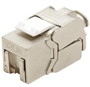 Keystone konektor RJ45 kat. 6a, stíněný, 180°, kryt, montáž bez nástrojů