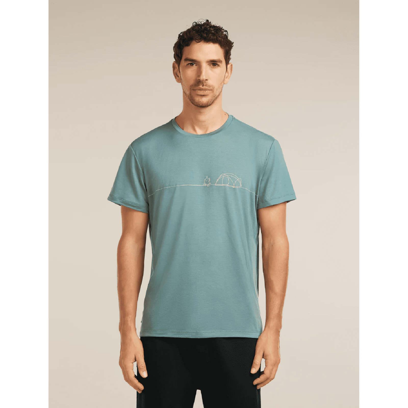 Pánské funkční triko Icebreaker Merino Blend Core SS Tee Single Line Camp Velikost: L / Barva: světle modrá