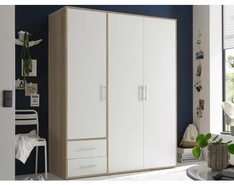 Šatní skříň Valencia,155 cm, dub sonoma/bílá