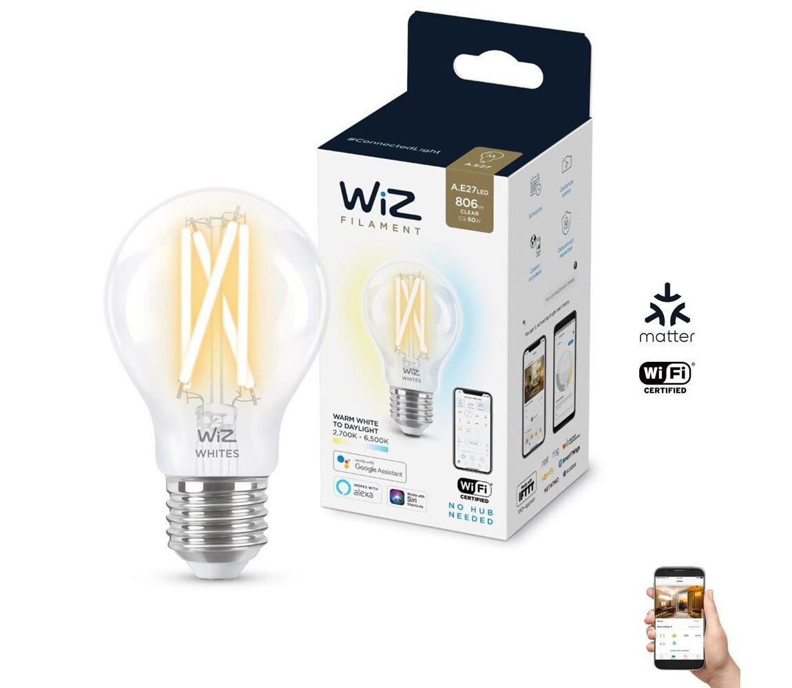 LED Stmívatelná žárovka A60 E27/6,7W/230V 2700-6500K CRI 90 Wi-Fi - WiZ 8718699787158