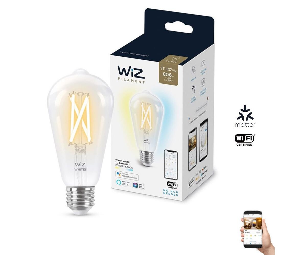 LED Stmívatelná žárovka ST64 E27/6,7W/230V 2700-6500K CRI 90 Wi-Fi - WiZ 8718699787172