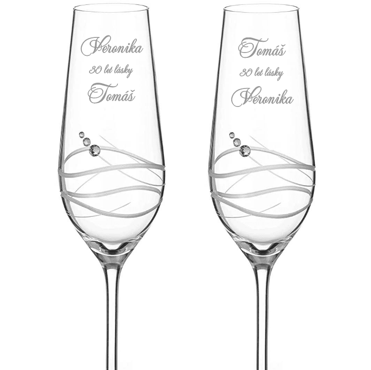 Dekorant Skleničky na šampaňské k výročí Venezia LÁSKA s krystaly Swarovski 230 ml 2KS