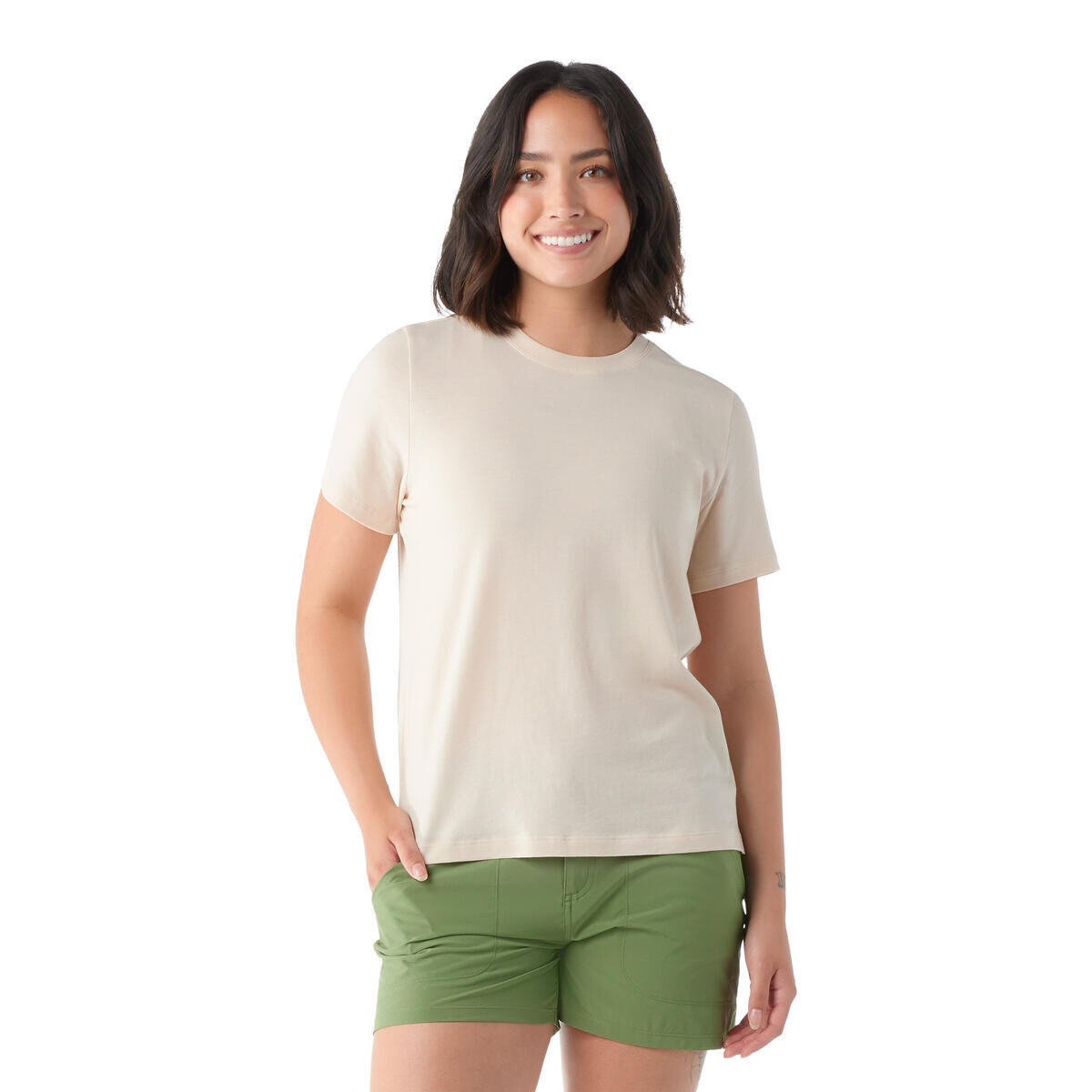 SMARTWOOL Women's Perfect Crew Short Sleeve Tee, Almond velikost: S