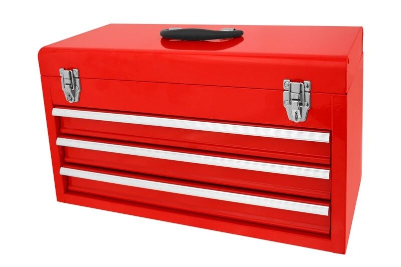 Genborx Kufr na nářadí - bedna 520 x 220 x 300 mm, 3 zásuvky a úložný prostor, kov