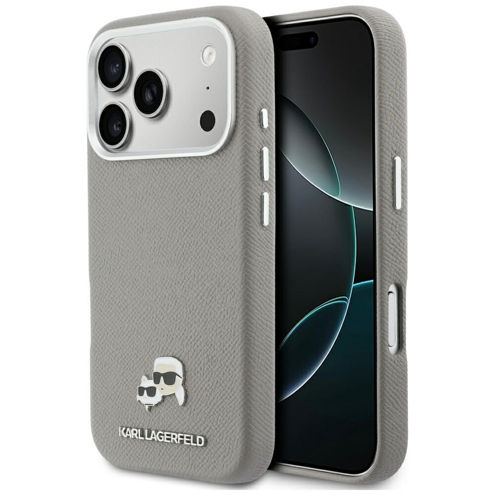 Kryt Karl Lagerfeld - Karl & Choupette Head Pin Saffiano MagSafe (KLHMP17L6PFKCLG) - iPhone 17 Pro Šedý