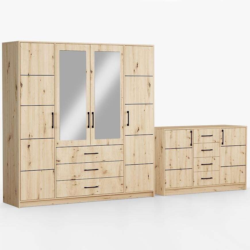 Sestav šatní skříň Belluno 200 artisan + komoda Belluno 150
