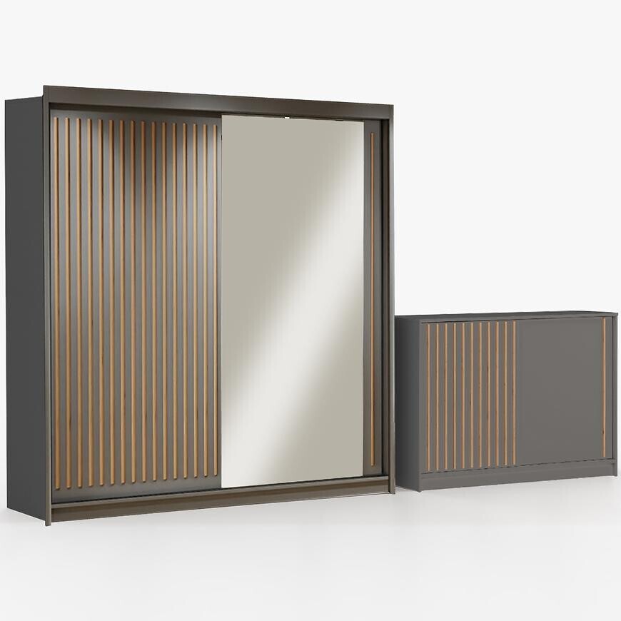 Sestav šatní skříň Royal 203 šedá + komoda Royal 150