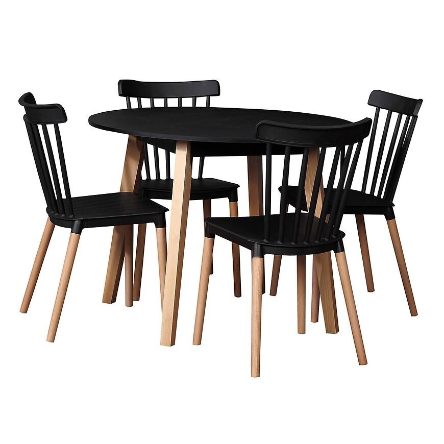 Jídelní set 1+4 Milano ST57 fi 90 černá/přírodní buk W170 černá