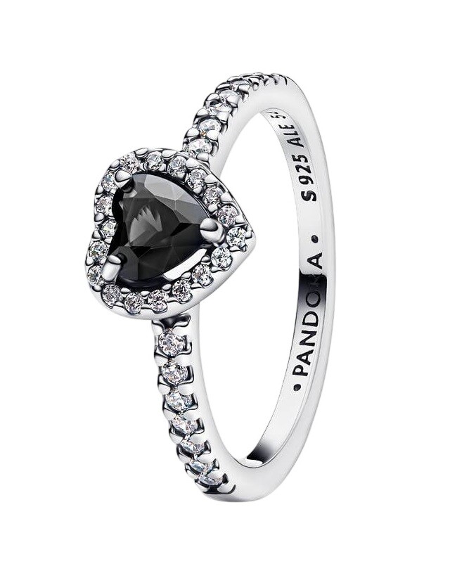 Pandora Krásný stříbrný prsten s černým srdcem Timeless 198421C04 52 mm