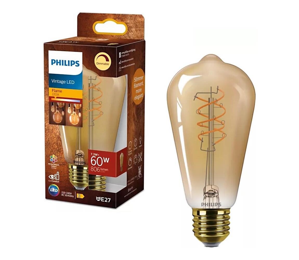 LED Stmívatelná žárovka VINTAGE Philips ST64 E27/7,3W/230V 2200K CRI 90 872110304913100